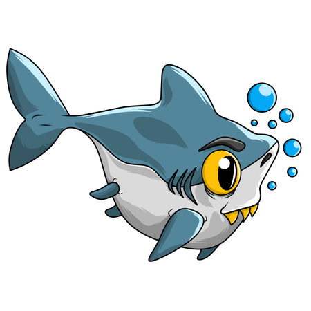 Angry shark with bubbles. Vector illustration of a cartoon character.のイラスト素材
