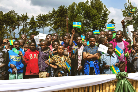 Volcanoes National Park, Rwanda - September 5, 2015: Unidentified people. The ceremony to name mountain gorillas. The Rwandan people who come together for the traditional ceremony.のeditorial素材