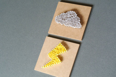 String art clouds and lightningの写真素材