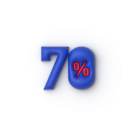 Blue 70 Percent off 3d Sign on White Background, Special Offer 70% Discount Tag, Sale Up to 70...