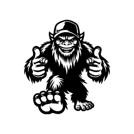 Vector illustration of a gorilla mascot with thumbs up viewed from front on isolated white background.のイラスト素材