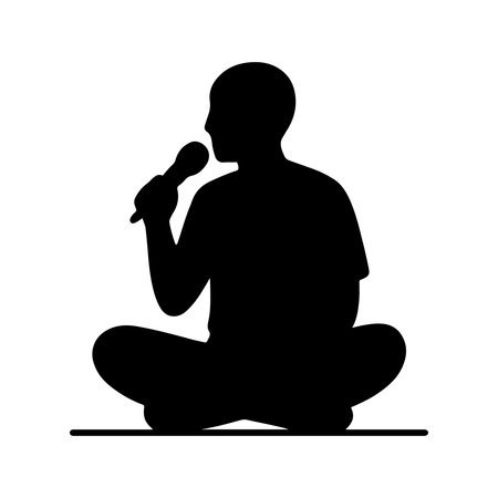 Vector illustration of a man meditating with microphone on white background.のイラスト素材
