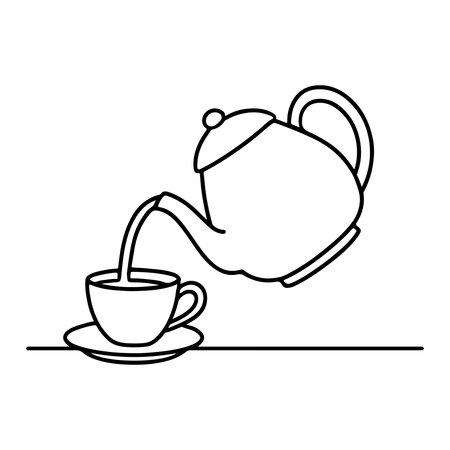 tea time, teapot and cup icon over white background, line style, vector illustrationのイラスト素材