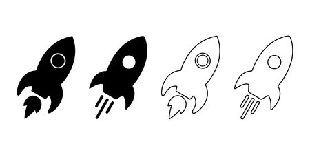 Rocket Icon Set Minimalist Black and White Silhouettes vector art illustrationのイラスト素材