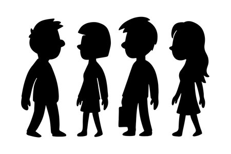 Set of silhouettes of children on a white background. Vector illustrationのイラスト素材