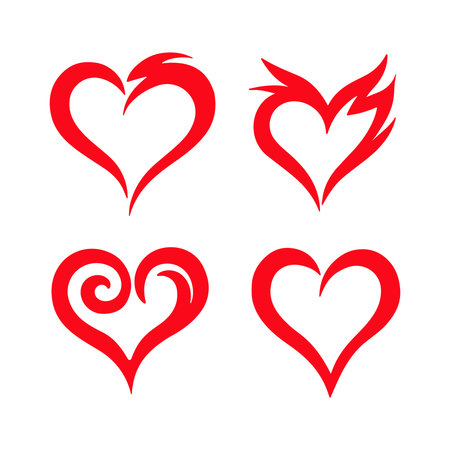 Set of red heart icons on a white background. Vector illustration.のイラスト素材
