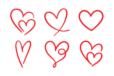Set of hand drawn red hearts isolated on white background. Vector illustration.のイラスト素材