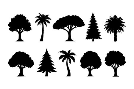 Set of trees silhouettes isolated on white background. Vector illustration.のイラスト素材