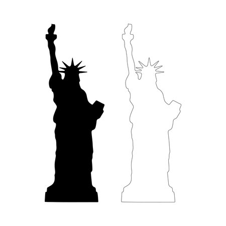 silhouette of Statue of Liberty on white background, vector illustrationのイラスト素材