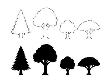 Set of tree silhouettes. Vector illustration isolated on white background.のイラスト素材