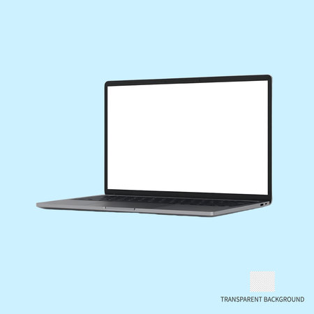 Laptop computer with blank screen isolated on blue background. Vector illustration.の素材