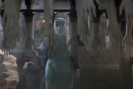 Seremban, November 15, 2020. Sanitation Operations at Top Glover Factory were carried out by Hazmat Special Team due to the increase in Covid-19 cases in the factory.のeditorial素材