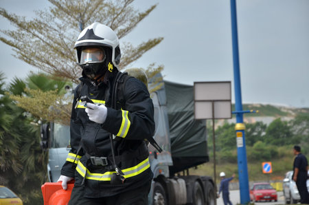 Seremban, Malaysia, 21 December 2019. The special forces Hazmat Fire and Rescue Department of...