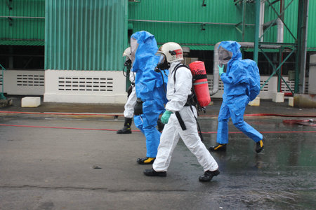 Seremban, Malaysia, 28 October 2015. The special forces Hazmat Fire and Rescue Department of Malaysia, making exercise a chemical spill.のeditorial素材