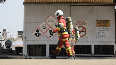 Port Dickson, Malaysia, March 2, 2021- The Hazmat Special Team of the Fire and Rescue Department of...