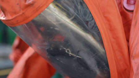 Port Dickson, Malaysia, March 2, 2021- The Hazmat Special Team of the Fire and Rescue Department of Malaysia, conducted hazmat training at the Oil Treatment Center, Port Dickson.のeditorial素材