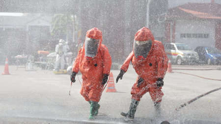 Seremban, Malaysia, February 17, 2021- Special Fire Department of the Fire and Rescue Department of Malaysia, conducts training to improve skills for firefightersのeditorial素材