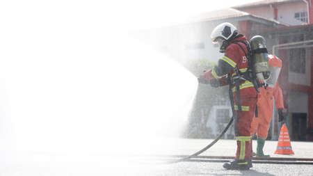 Seremban, Malaysia, February 17, 2021- Special Fire Department of the Fire and Rescue Department of Malaysia, conducts training to improve skills for firefightersのeditorial素材