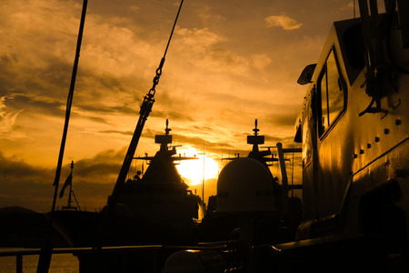 sunset from deck on shipの写真素材