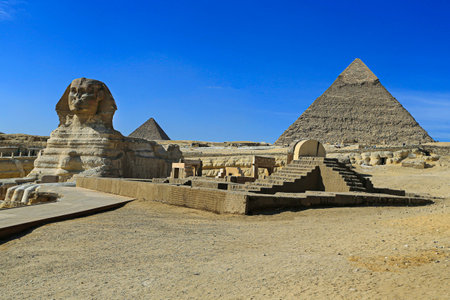 Pyramid of Khafre and Sphinx in Giza, Egyptの写真素材