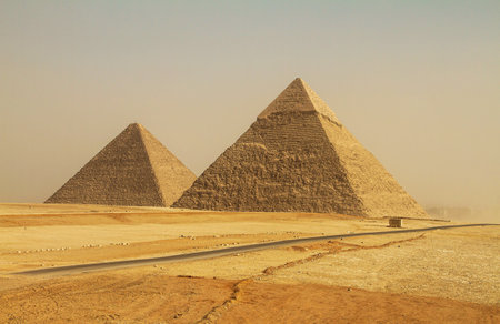 The Pyramids of Giza in Cairo, Egypt in a summer dayの写真素材