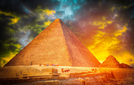 The Great Pyramid of Giza at sunset, Cairo, Egypt.の写真素材