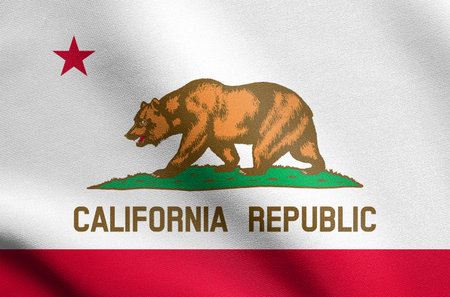 California state flag blowing in the wind. Official patriotic abstract design. 3D rendering.の写真素材