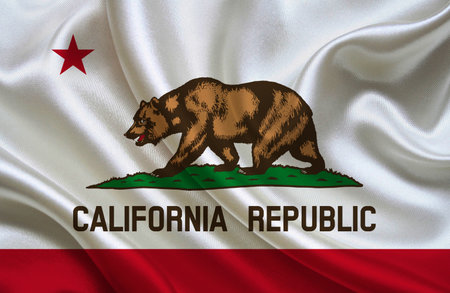 Flag of California state of USA. Waving in the wind.の写真素材