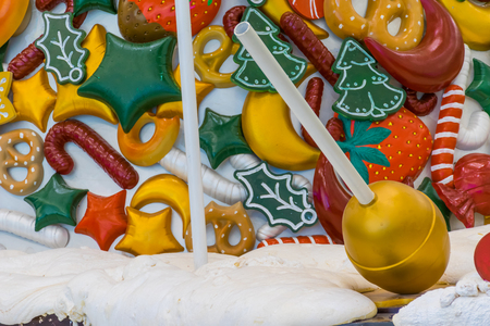 Christmas candy , snow , lollipop and colorsの写真素材