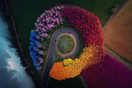 Spring coloful arial drone shot, Generative AIの素材