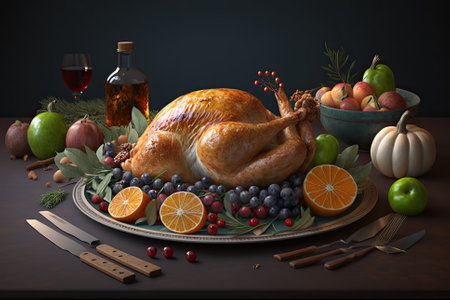 thanksgiving country dinner, Thanksgiving, Turkey, Generative AIの素材