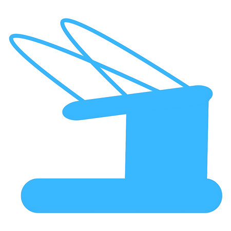 A minimalist, abstract blue graphic depicts a simplified figure with elongated features.の写真素材