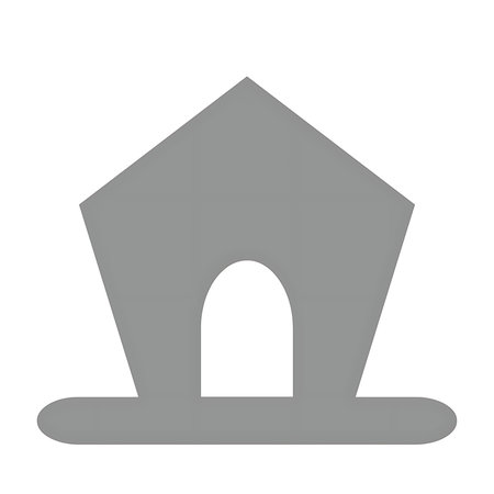 A minimalist, flat design icon representing a dog house with a rounded base and a pointed roof.の写真素材