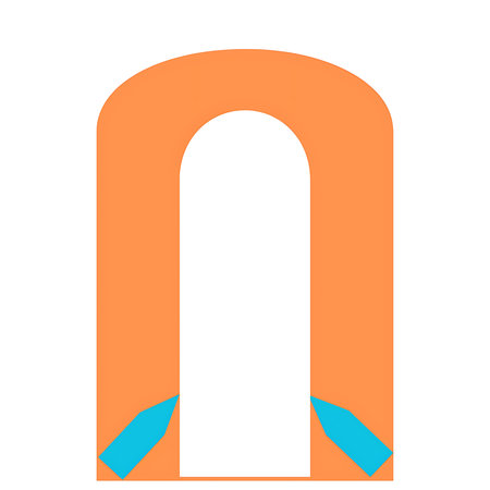 A stylized orange horseshoe magnet with distinct blue poles, suggesting attraction to unseen elements.の写真素材