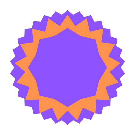 A vibrant, abstract geometric starburst featuring layered purple and orange shapes with pointed edges.の写真素材