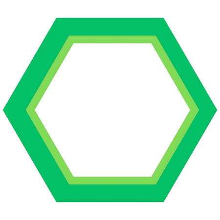 A stylized hexagonal frame with multiple concentric green outlines, creating a modern and clean design.の写真素材