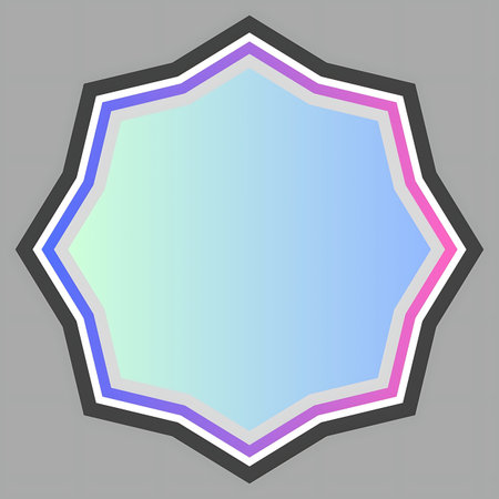 A stylized starburst shape with a soft blue and green gradient fill and a multi-layered border on a plain gray background.の写真素材