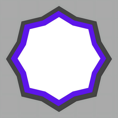 A symmetrical, multi-pointed star shape with layered purple and dark gray outlines on a plain gray background.の写真素材