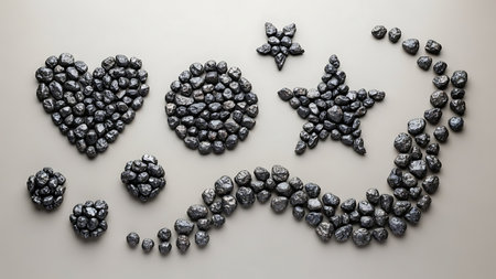 High-quality image of black cumin seeds arranged in creative patterns, including hearts, stars, and lines. Ideal for cooking, health, and wellness content with clean, minimalist aesthetic.の素材