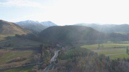 This aerial photo showcases the Rangitata River in the Canterbury region of New Zealand,