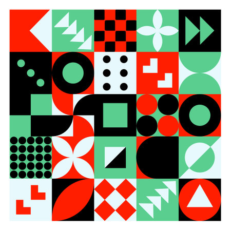Abstract Bauhaus geometric pattern background. Color art design. Colorful Bauhaus pattern background design. Vector pattern design.のイラスト素材