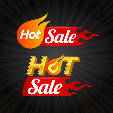 Hot sale banner with fire flame on black background. Vector illustration.のイラスト素材