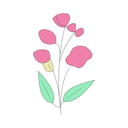 cute flower with leafs decorative icon vector illustration design graphic flatのイラスト素材