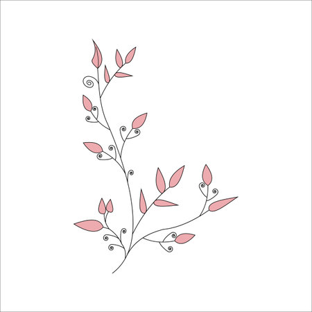 Hand drawn doodle branch with leaves and berries. Vector illustration.のイラスト素材