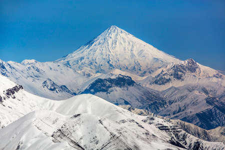 Mount Damavand, a potentially active volcano, is a stratovolcano which is the highest peak in Iran and the highest volcano in Asia.の写真素材