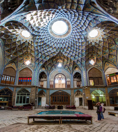 The splendor of Aminoddole Caravanserai (Timche-ye Amin od-Dowleh), the unique example of medieval Persian architect in bazaar of Kashan, Iran.のeditorial素材