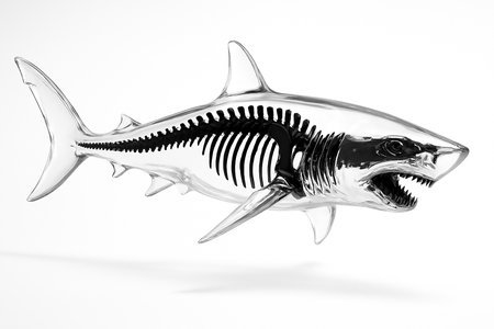 Anatomical 3D Render of a Transparent Shark with Skeletonの素材