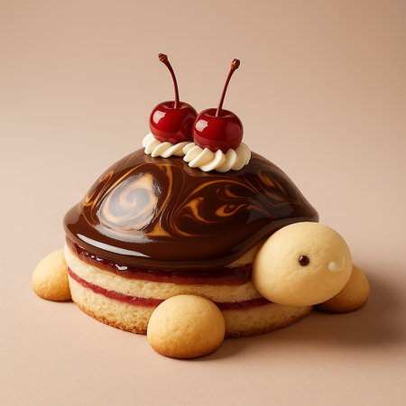 Adorable Turtle Cake with Cherries on Topの素材