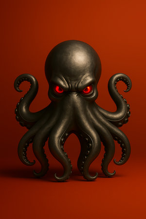 Menacing Black Octopus with Glowing Red Eyesの素材
