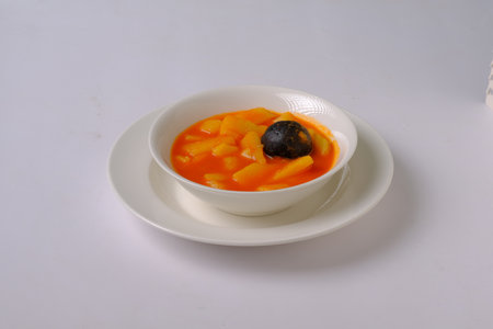 photo of potato broth in a ceramic bowlの写真素材